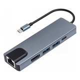 Hub Adaptador Multipuerto Tipo C Hdmi Type-c Usb3.0 Rj45