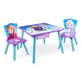 Mesa De Madera Kids House Para Niñas De Disney Frozen Con Espacio Para Almacenamiento Y Dos Sillas, Mesita Para Niñas, Perfecta Para La Diversión, Estimula La Creatividad