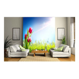 Adesivo De Parede Flores Tulipa Grama Jardim 3d 7m² Nfl244