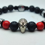 Pulsera Hombre Araña Zirconia Piedra Volcánica Ágata Roja