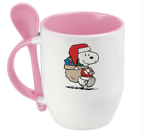 Taza Con Cucharita De Snoppy Santa Claus