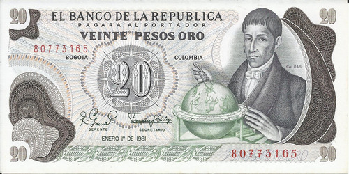 Colombia 20 Pesos Oro 1 De Enero 1981