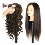 Cabeça Boneca Manequim P/ Treino Cabelo Misto + Suporte Cor Castanho