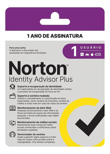 Norton Identity Advisor Plus 1 Usuário 12 M Entrega Rápida