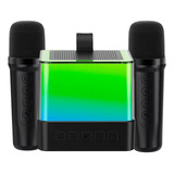 Mini Maquina De Karaokê Led Com 2 Microfones Bluetooth