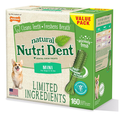 Cepillo Dental Comestible Sabor Menta Nutri Dent Perro Usa Color Xs - Caja 160 Unidades