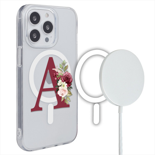 Funda Para iPhone Magsafe Personalizada Flores Y Inicial