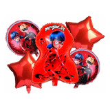 Ladybug Miraculous Set Globo Metálico Decorativo 5 Pcs