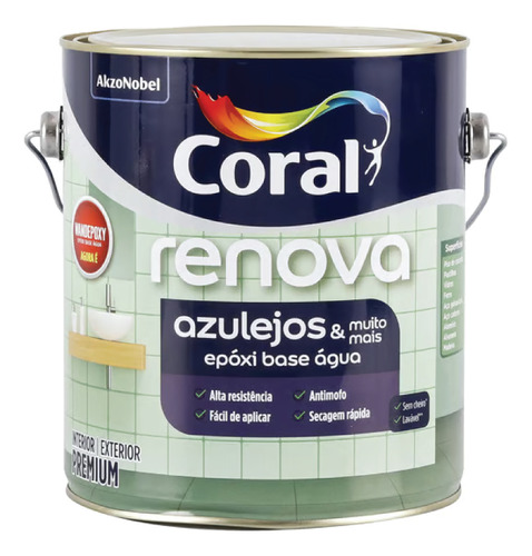 Tinta Renova Azulejos Epoxi Coral Brilhante 3,6l Branco