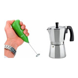 Mini Batidor Revolvedor De Leche + Cafetera Italiana 3 Tazas