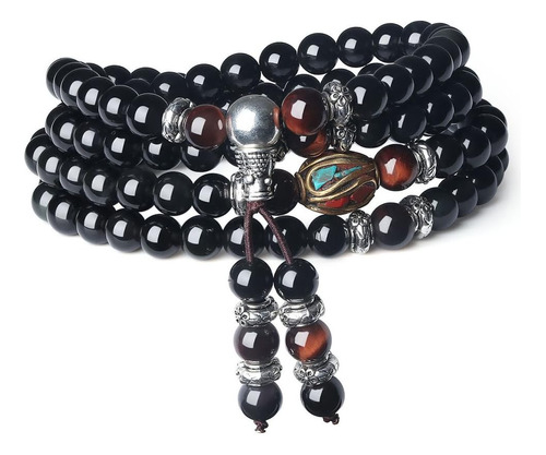 Pulsera De Cuentas De Oración Malas De Ojo Rojo Y Obsidiana 