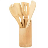 Organizador Set 5 Utensilios Bamboo Ensalada Comidas Base