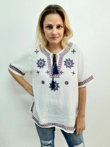 Blusa Tunica Bordada Casual Folk T L Barcelona Style