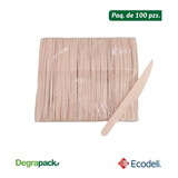 Paq C/100 Pzs De Cuchillo Desechable De Madera Biodegradable
