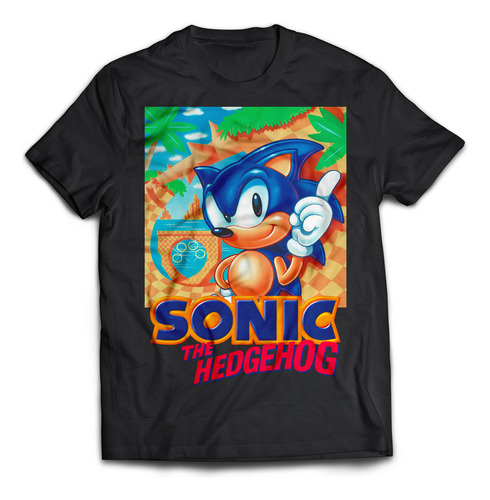 Remera Negra Sonic The Hedgehog  Sega Videojuegos Retro