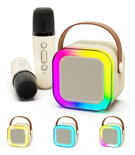 Caixinha Karaoke C/ 2 Microfones Bluetooth Rgb Muda Voz Usb