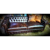 Sillón Sofá Chesterfield De 250 X 90 Cm. En Cuero Vacuno. 