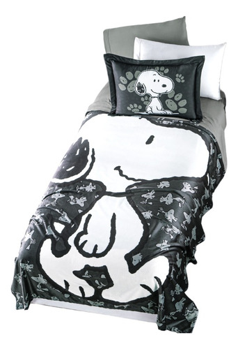 Cobertor Ligero Ultrasuave Matrimonial Snoopy Black Concord