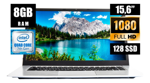 Notebook Slim Intel Quad Core Ram 8gb Ssd 128gb 15.6 W10