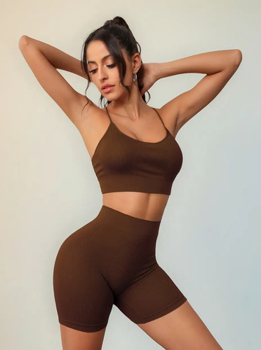 Conjunto Deportivo Mujer Short Biker Top Stretch Fit Push Up