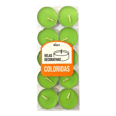 10 Velas Decorativas Romântica Rechaud Alumínio Flutuante Cor Verde Fragrância Sem Perfume Lisa