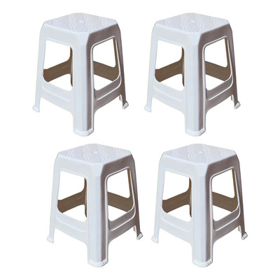 4 Bancos Plástico Para Negocio Taquerias Uso Rudo Reforzado Color Blanco Lisa