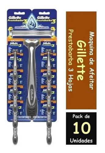 10pack Maquina De Afeitar Gillette Prestobarba 3 Hojas