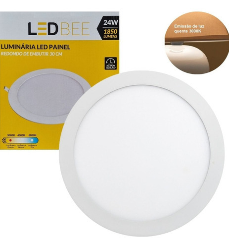 Plafon De 24w Embutir Redondo Branco Quente Luz Amarela Led 110v/220v