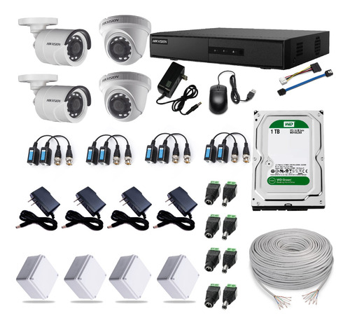 Cctv Hikvision Kit Dvr 8c + 4 Cám+ Disco Duro 1t + 100m Utp