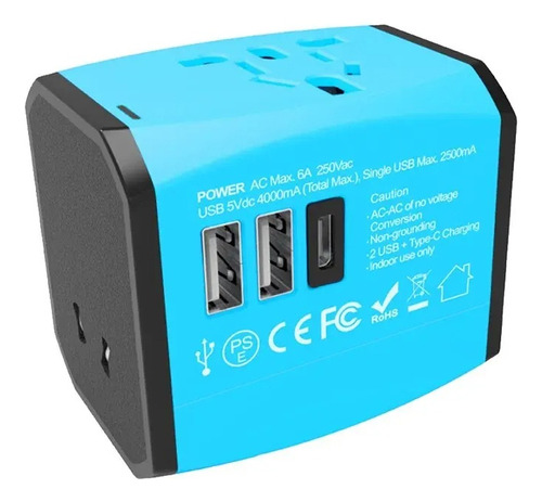 Adaptador Viajero Universal Usb Cargador Corriente Europeo