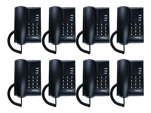 Kit 8 Telefones Com Fio Mesa Ou Parede Pleno Preto Intelbras