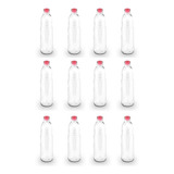 Set X12 Botellas Vidrio Con Tapa Corona P/ Jugo Agua 1 Litro 