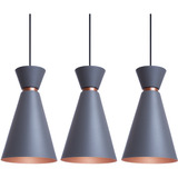 Trio 3 Lustre Pendente Cone Pequim Cozinha Balcão Mesa Sala Iluminar Ambiente