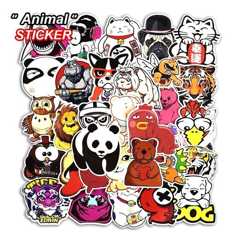 Calcomanias De Animales Pvc 50 Stickers Perro, Gato, Panda