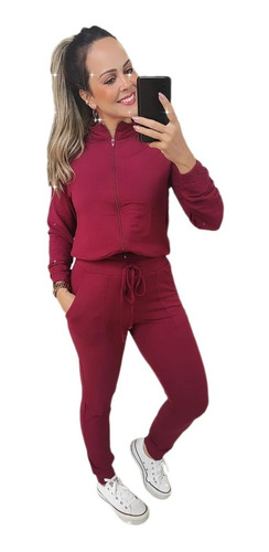 Conjunto De Frio Feminino Moletom Flanelado Com Ziper Frente