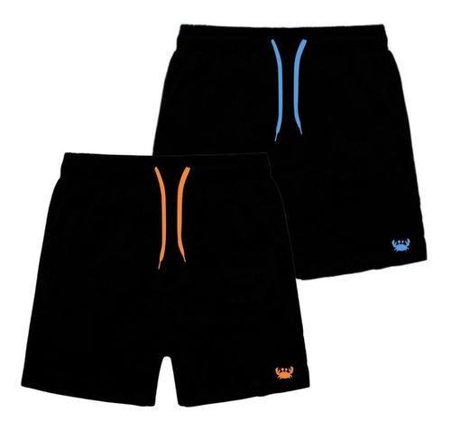 Kit 2 Short Tactel Infantil Preto Liso Moda Praia Masculino