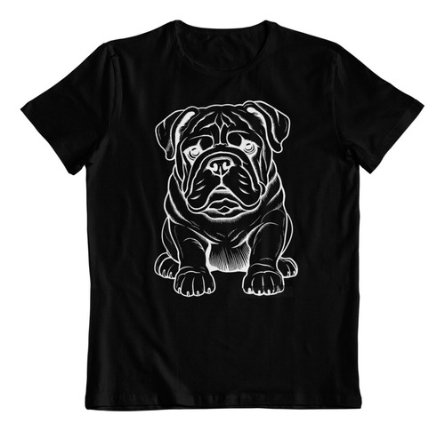 Polera Negra Algodon - Dtf - Bulldog Ingles Perro Cachorro