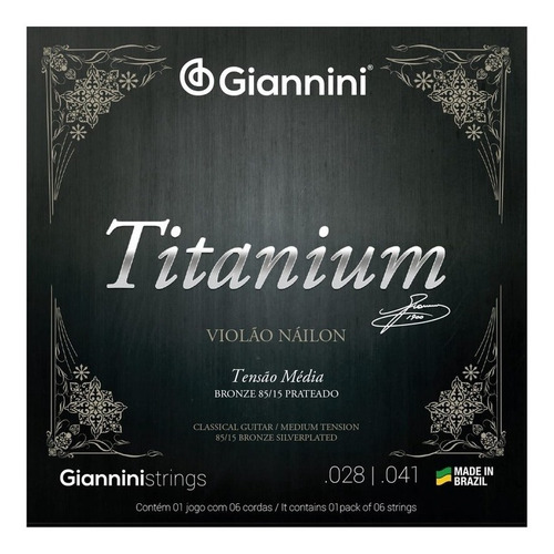 Jogo De Cordas Violão Náilon Giannini Titanium Tensão Média