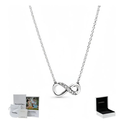 Collar Infinity en plata 925 con circonitas y rodio de 45 cm Collar Para pandora Corazón Infinito Plata Esterlina | Meses sin interés