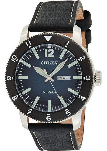 Reloj Hombre Citizen Blue Dial Cuero Negro Aw0077-19l