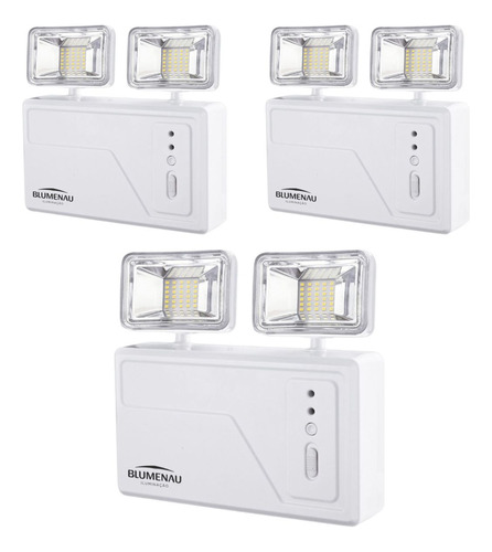 Kit 3 Luminária Bloco Emergência Led 3000 Lumens 2 Faróis 