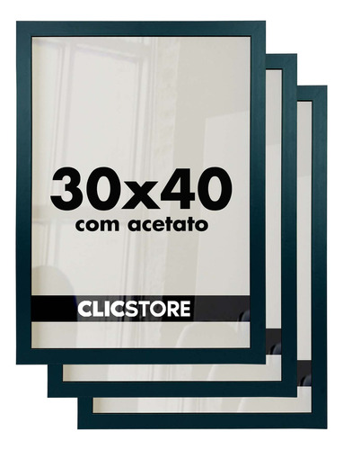 Kit 3 Moldura 30x40 Quadro Acetato Poster Porta Certificado Cor Preto Liso