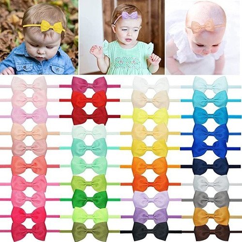 40 Colores Lazos De Bebé De Nylon Diademas De 3.1 in De G.