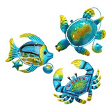 3d Metal Mar Tortuga Pescado Cangrejo Playa Tema Decoración