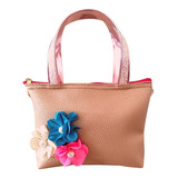 Bolsa Para Niña Moda Mariconera Asa Desmontable Color Oro Rosado