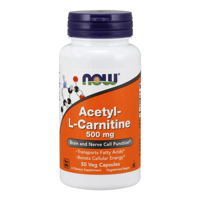 NOW Foods, Acetil-L-Carnitina, 50 cápsulas vegetales (500 mg por cápsula), Función del cerebro y de las células nerviosas | Meses sin interés