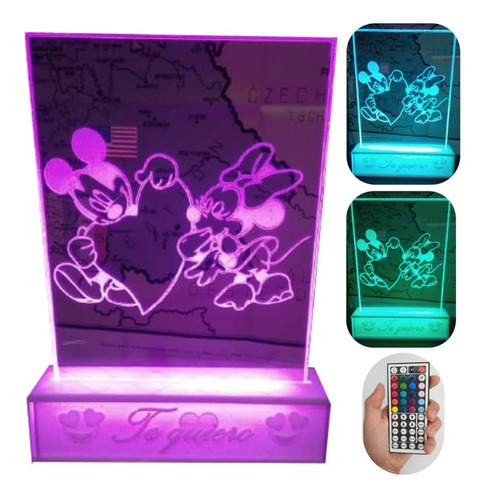 Lampara De Noche Luz Led Mickey Y Minnie Mouse Mesa Buro