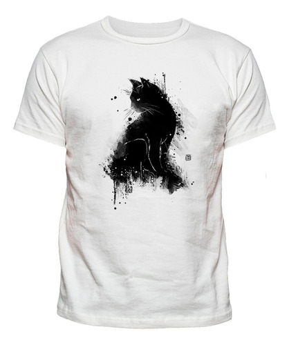 Playera Gato Negro Pintura Creativa Mod.1147