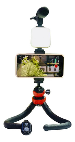 Kit Video Vlogger Celular Led Y Microfono Tripie Flexible