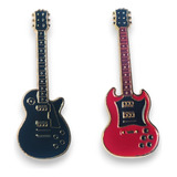 Set 2 Pin Guitarra Les Paul Negra Y Sg Roja / Musica Rock